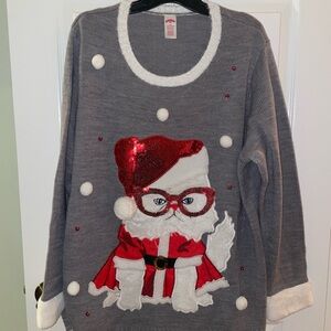 Holiday Time Studious Cat Sweater with Festive Accents